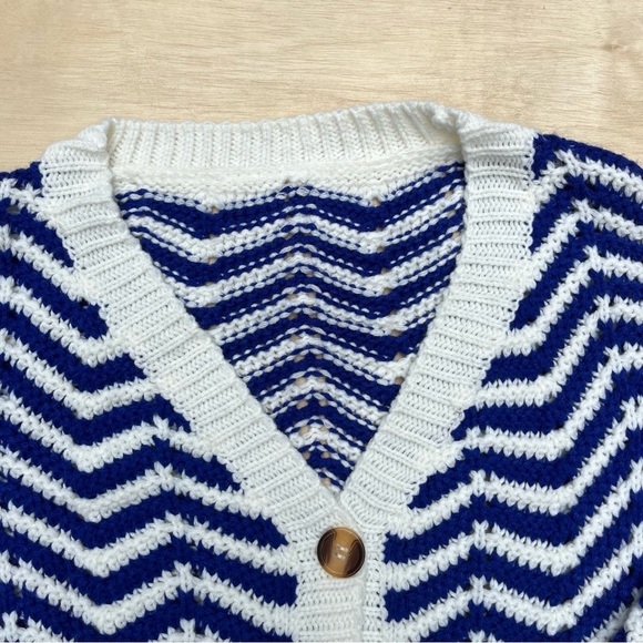 Blue White Striped Cardigan Sweater Women’s Small Colorful Comfy Fall Knit - Picture 2 of 6